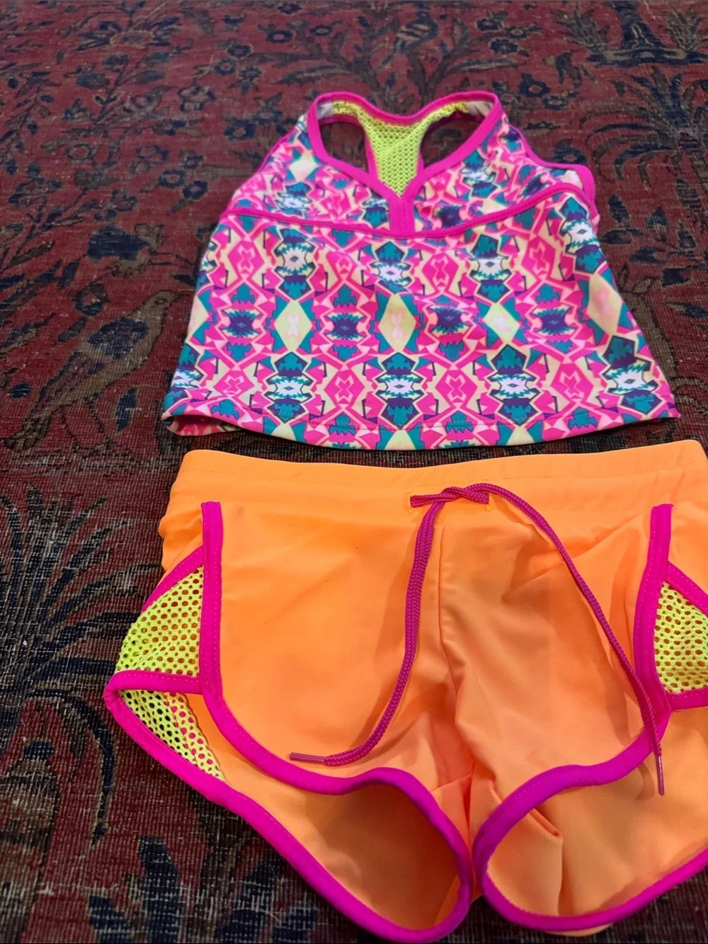 Kids Neon Pink & Orange Swim Set